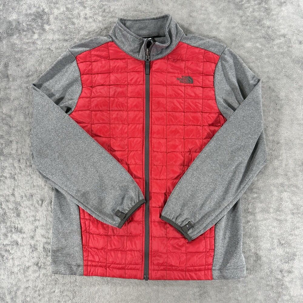 The North Face TNF Thermoball Puffer Full-Zip Hybrid Bubble Jacket YXL Red Grey‎